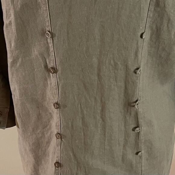 Zoe D. Olive Green Linen 3/4 Sleeve V-Neck Button Down Tunic / Long Shirt Size M - Picture 11 of 15
